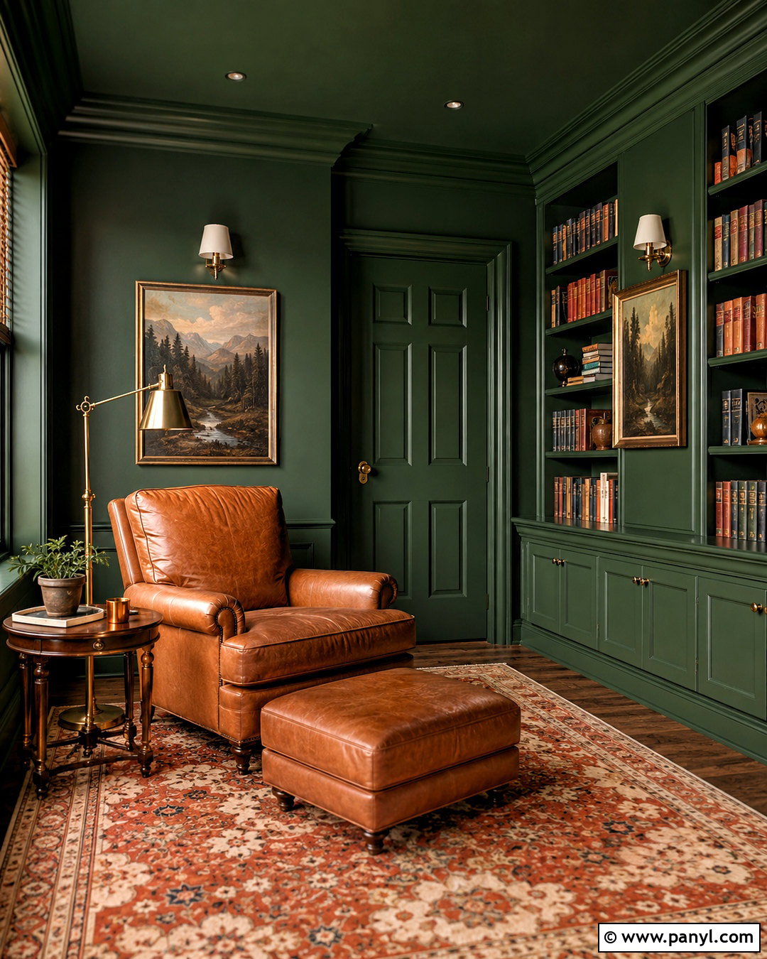 Dark Green Color Drenched Reading Room - 20 dark green decor ideas