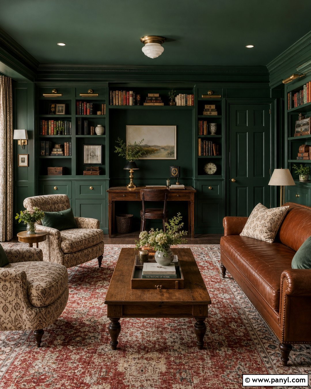 Dark Green Color Drenched Room - 25 Wall Color Ideas Green Ideas