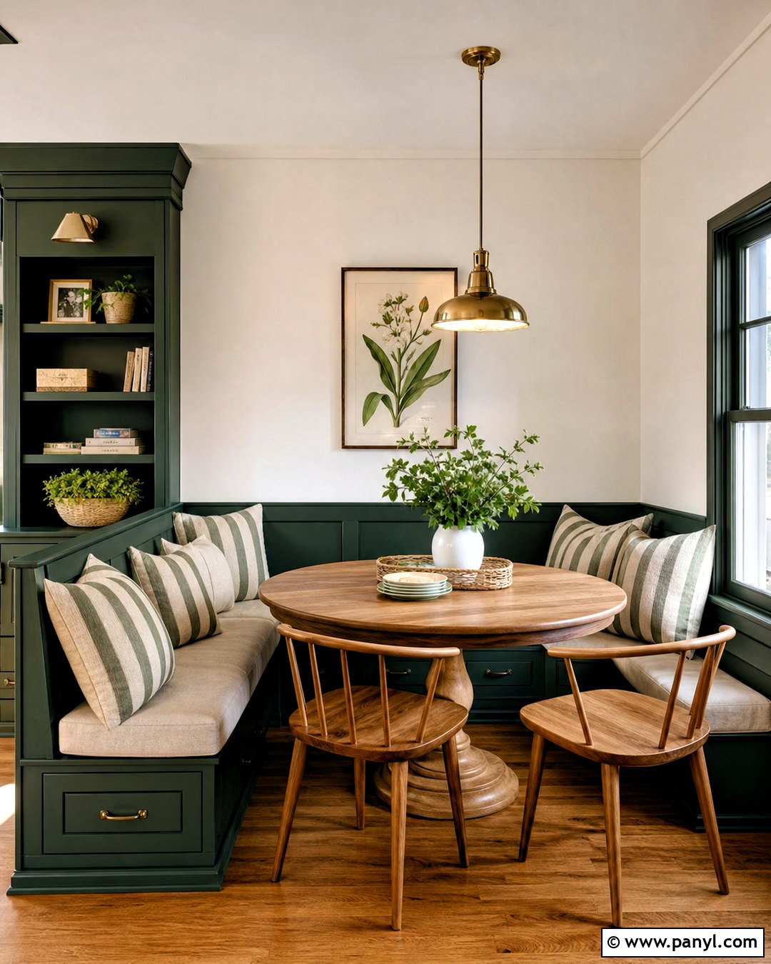 Dark Green Dining Nook With Banquette Seating - 20 dark green interior design ideas