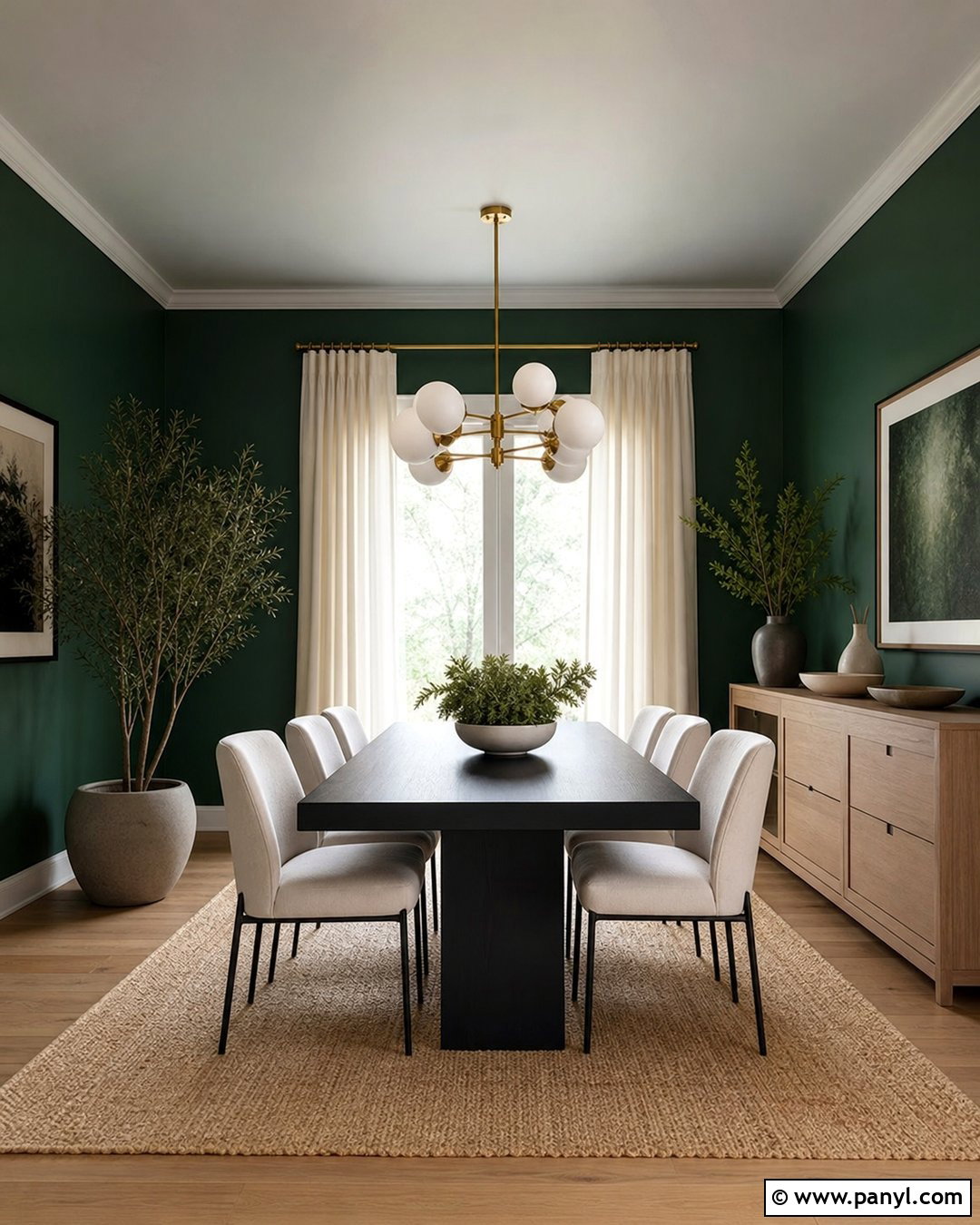 Dark Green Dining Room Walls With Black Table - 35 Dark Green Painted Walls