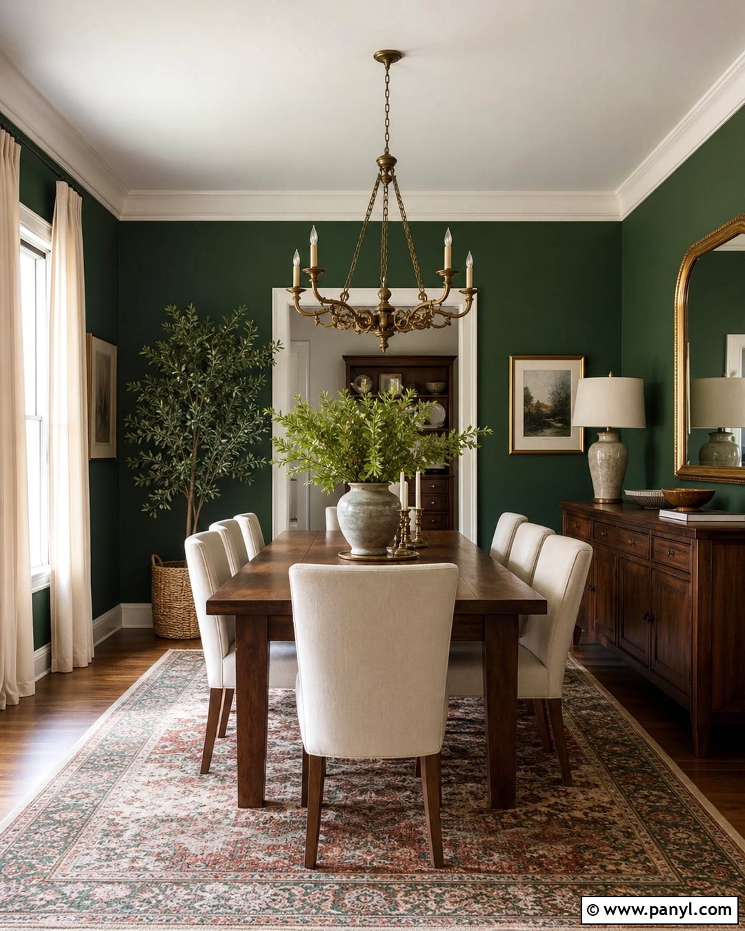 Dark Green Dining Room Walls With Brass Accents - 35 Dark Green Painted Walls