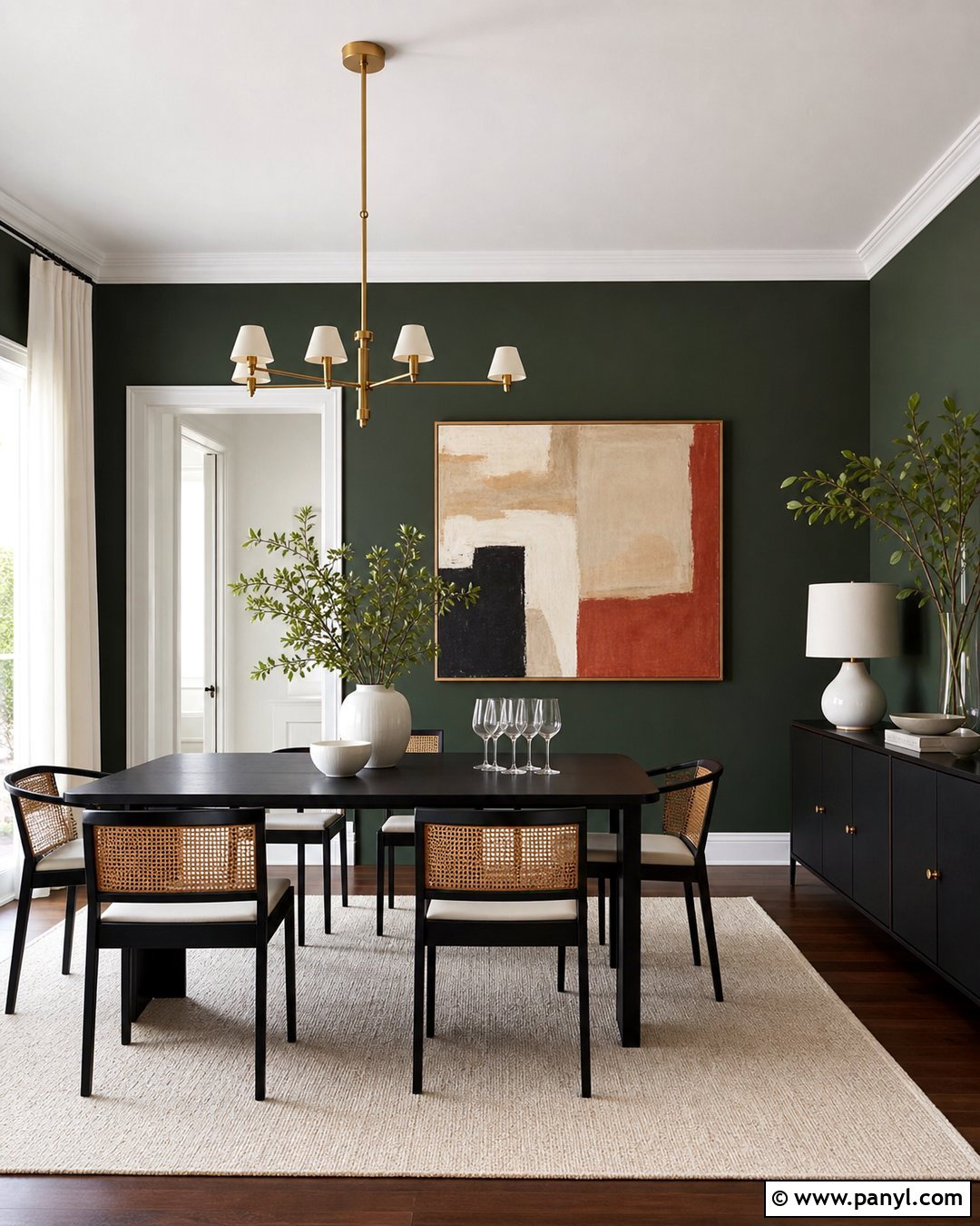 Dark Green Dining Room With Black Table - 45 dark green walls