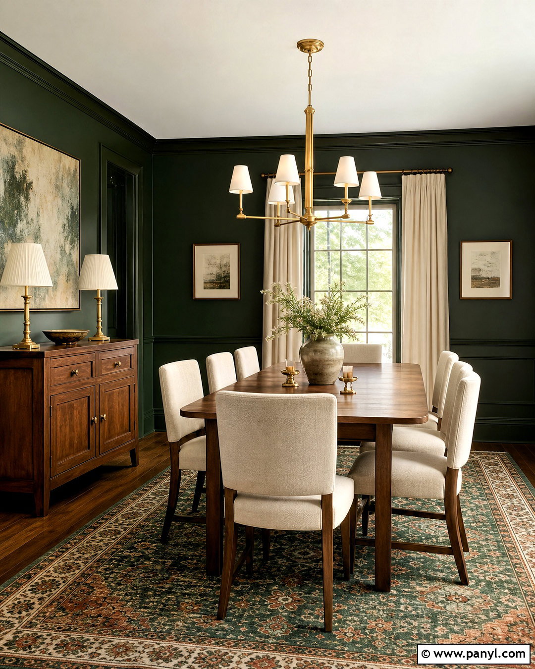 Dark Green Dining Room With Brass Accents - 20 dark green interior ideas