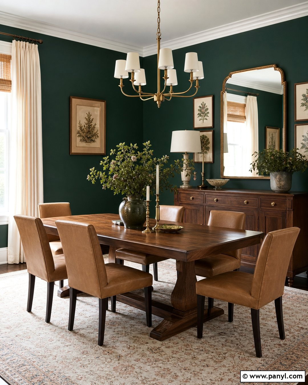 Dark Green Dining Room With Brass Accents - 20 Dark Green Color For Wall Ideas
