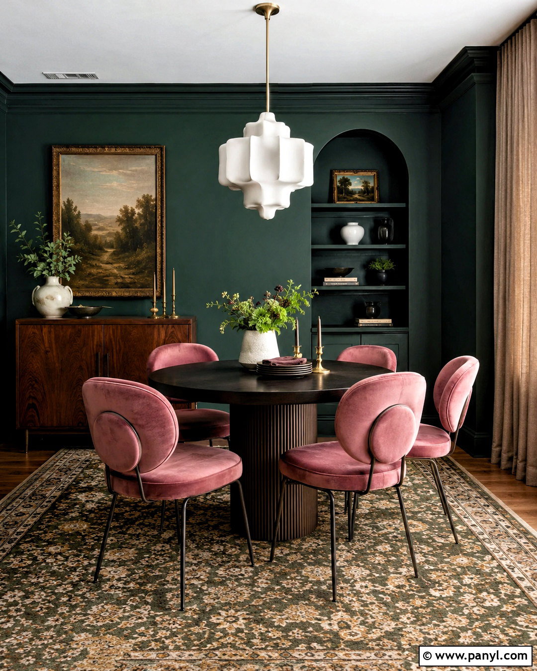 Dark Green Dining Room With Pink Chairs - 20 dark green decor ideas