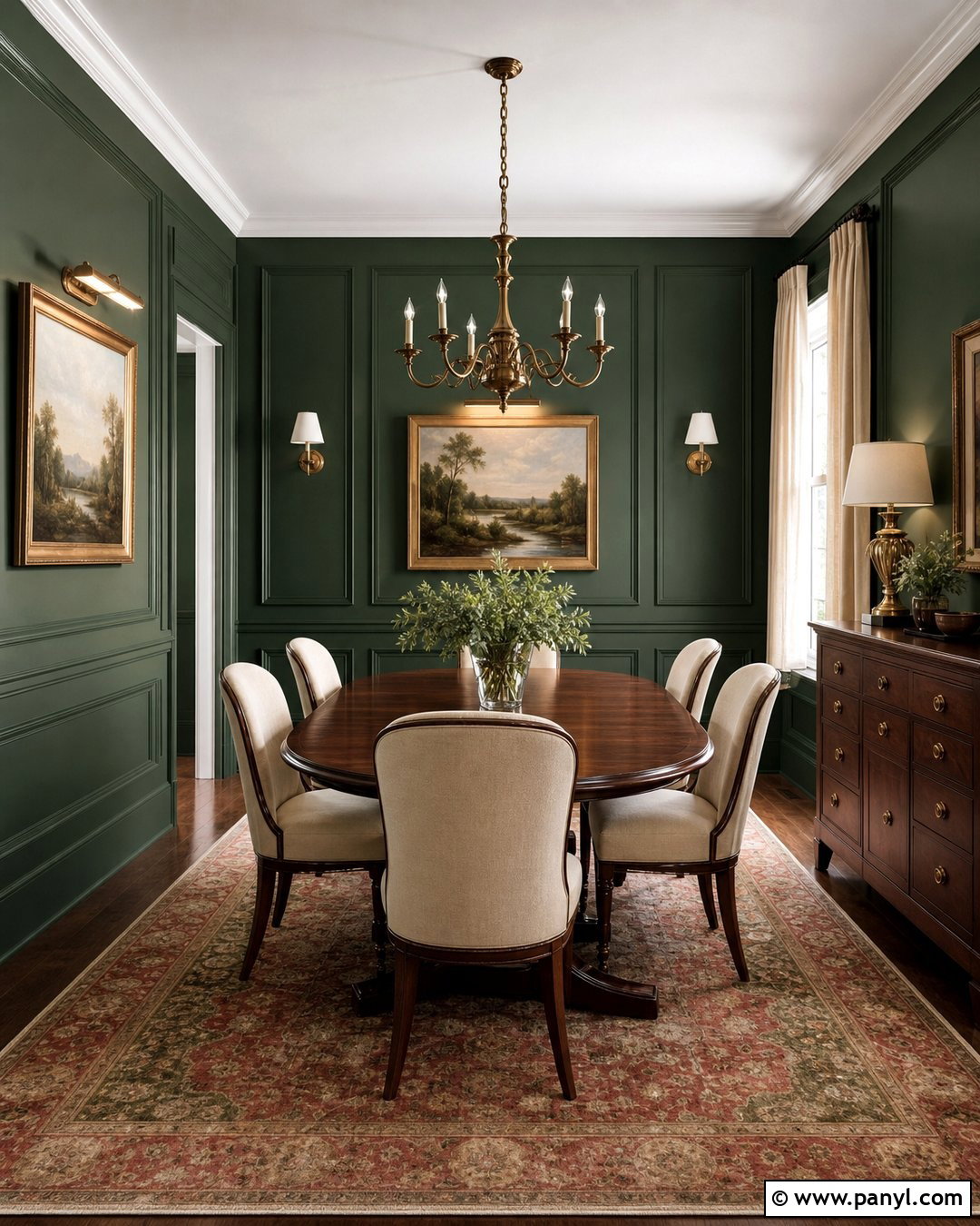 Dark Green Dining Room With Wall Molding - 45 dark green walls