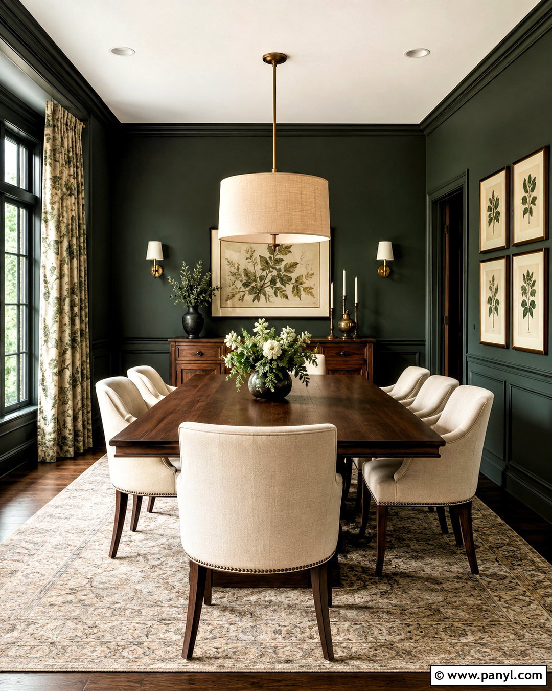Dark Green Dining Room With Walnut Table - 20 dark green decor ideas