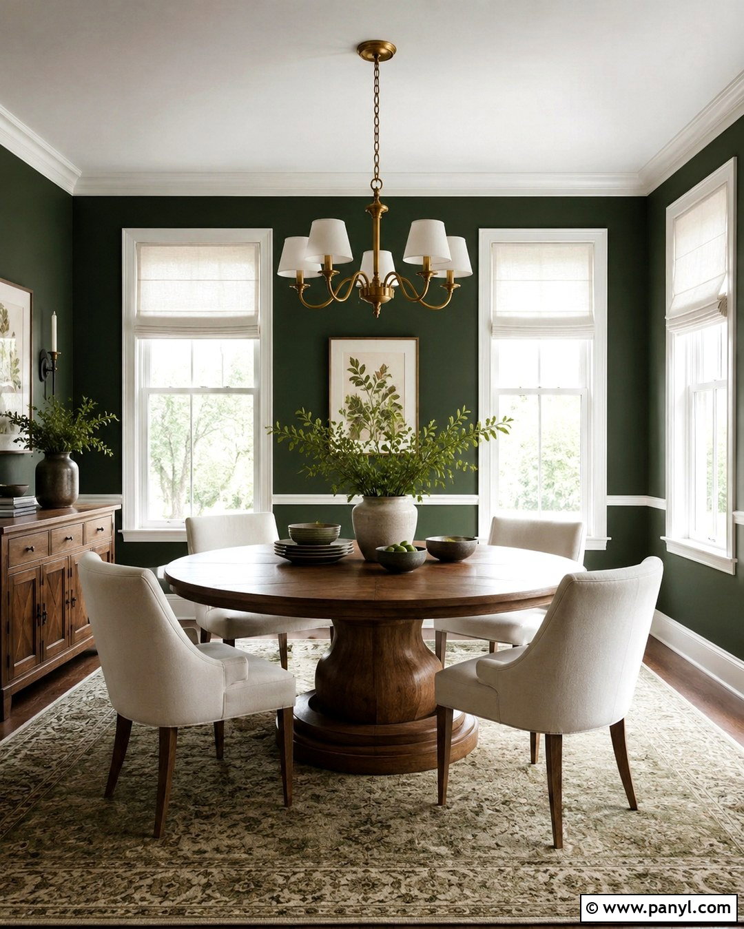 Dark Green Dining Room With White Windows - 20 Dark Walls White Windows