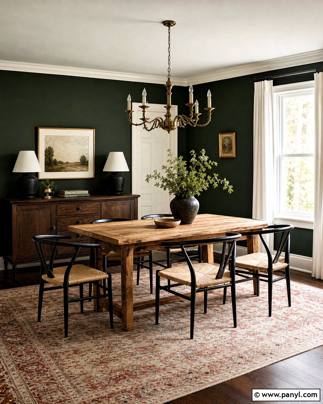 Dark Green Dining Room With Wood Table - 20 dark green interior design ideas