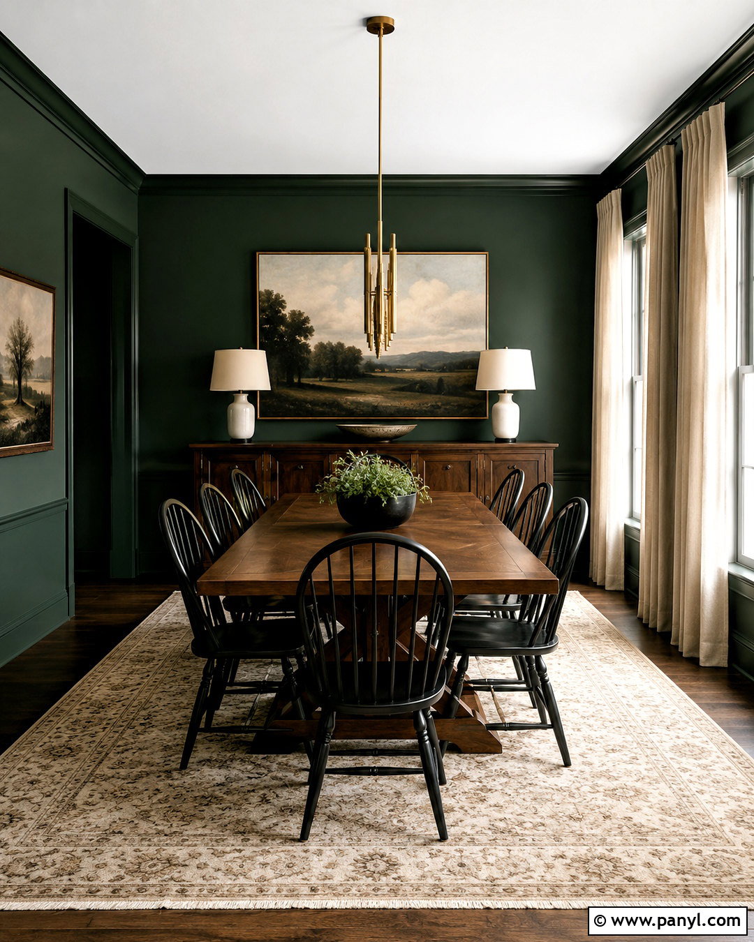 Dark Green Dining Room - 40 green wall room ideas