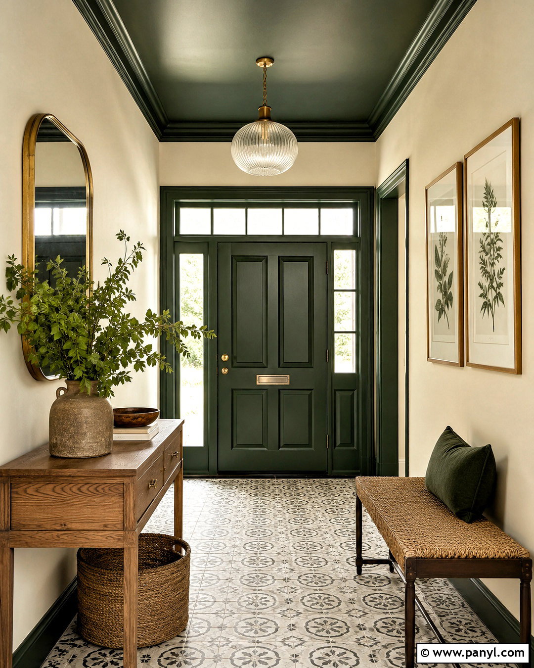 Dark Green Entryway With A Painted Ceiling - 20 dark green entryway ideas