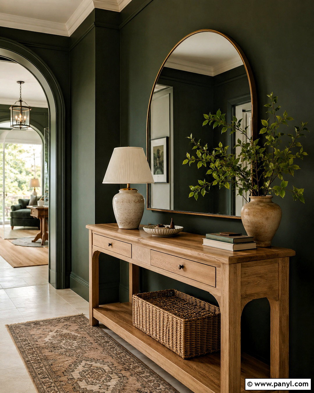 Dark Green Entryway With An Arched Mirror - 20 dark green entryway ideas