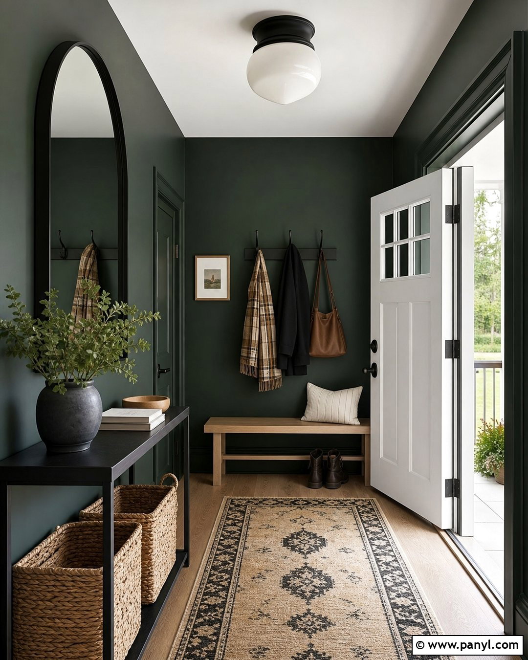 Dark Green Entryway With Black Accents - 20 Dark Green Color For Wall Ideas