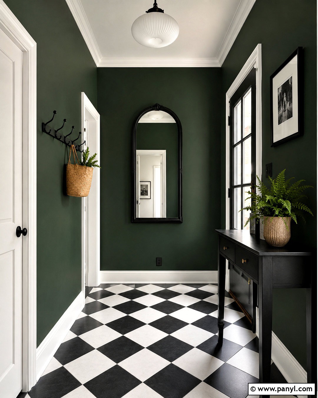 Dark Green Entryway With Black And White Tile - 20 dark green entryway ideas