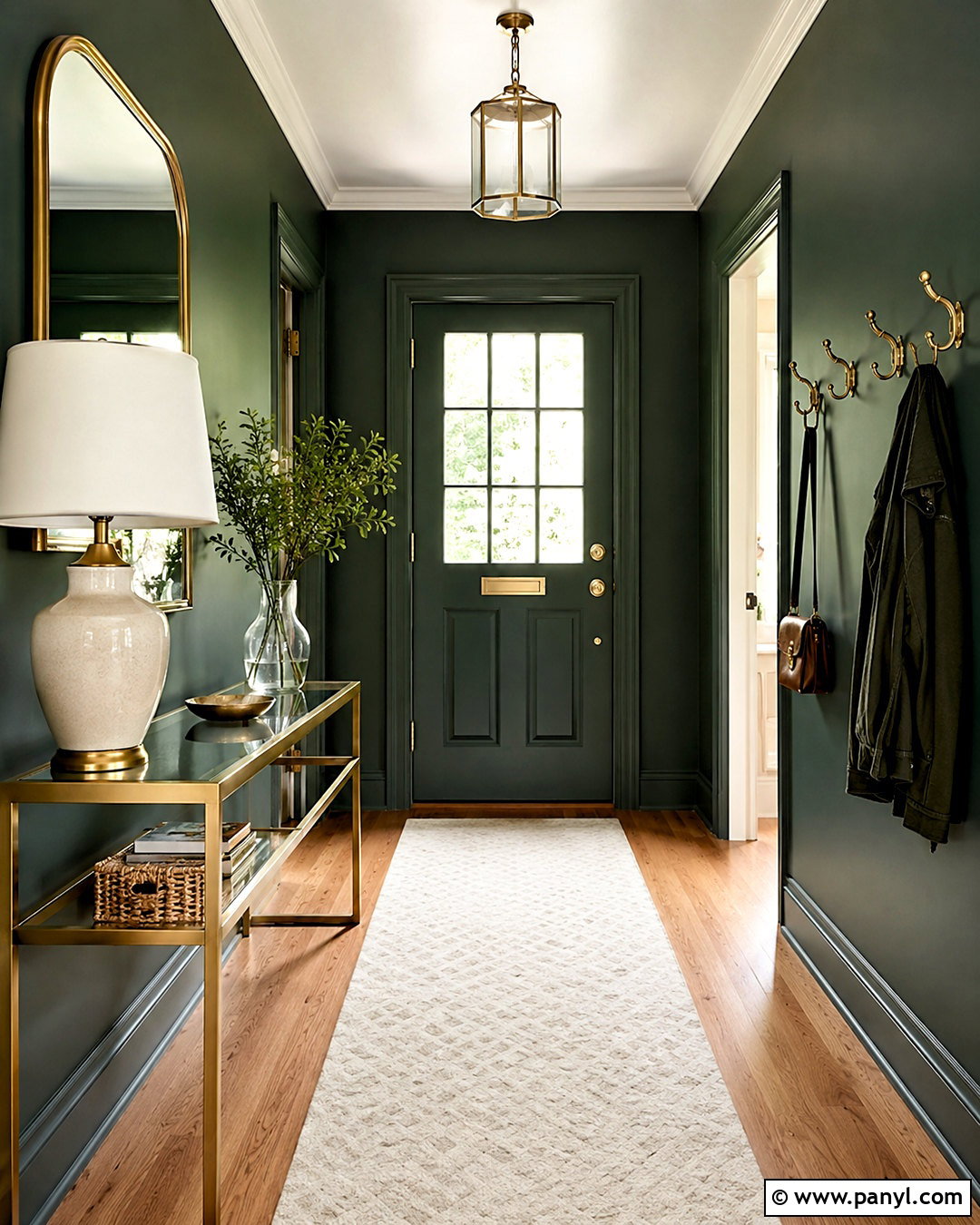 Dark Green Entryway With Brass Accents - 20 dark green entryway ideas