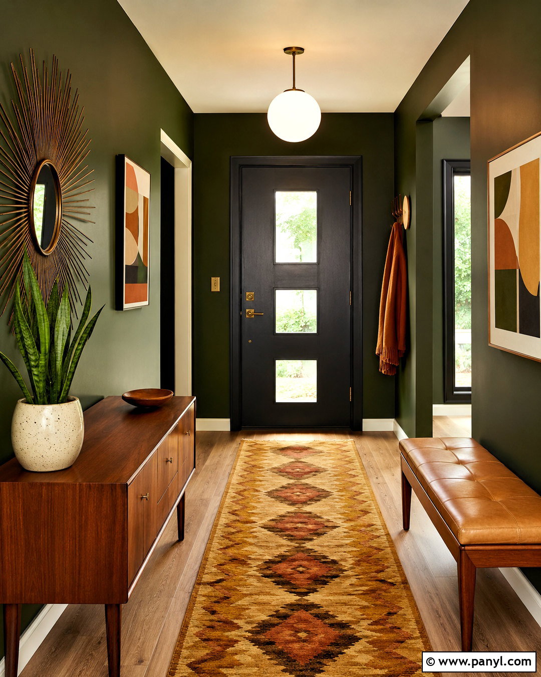 Dark Green Entryway With Midcentury Decor - 20 dark green entryway ideas
