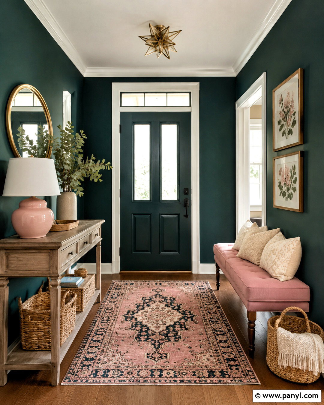 Dark Green Entryway With Pink Accents - 20 dark green entryway ideas