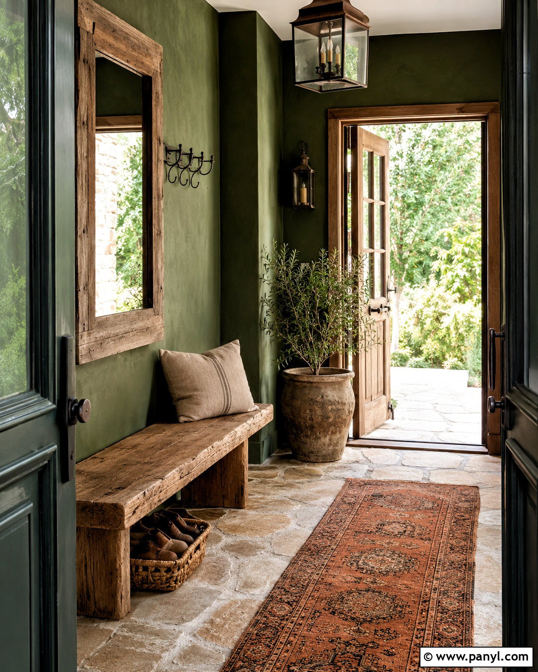 Dark Green Entryway With Rustic Stone - 20 dark green entryway ideas