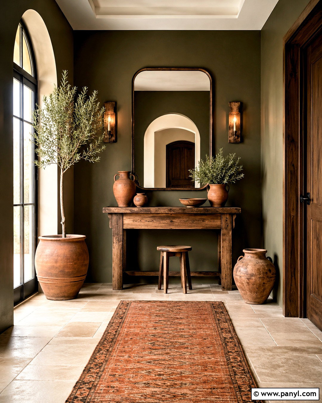 Dark Green Entryway With Terracotta Decor - 20 dark green entryway ideas