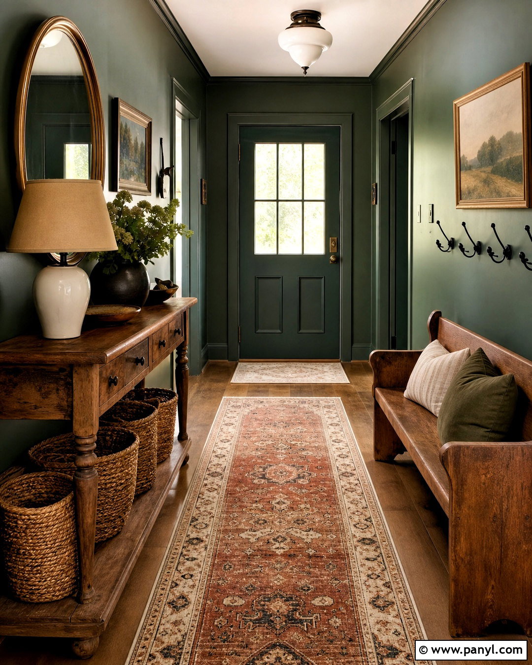 Dark Green Entryway With Vintage Storage - 20 dark green interior design ideas