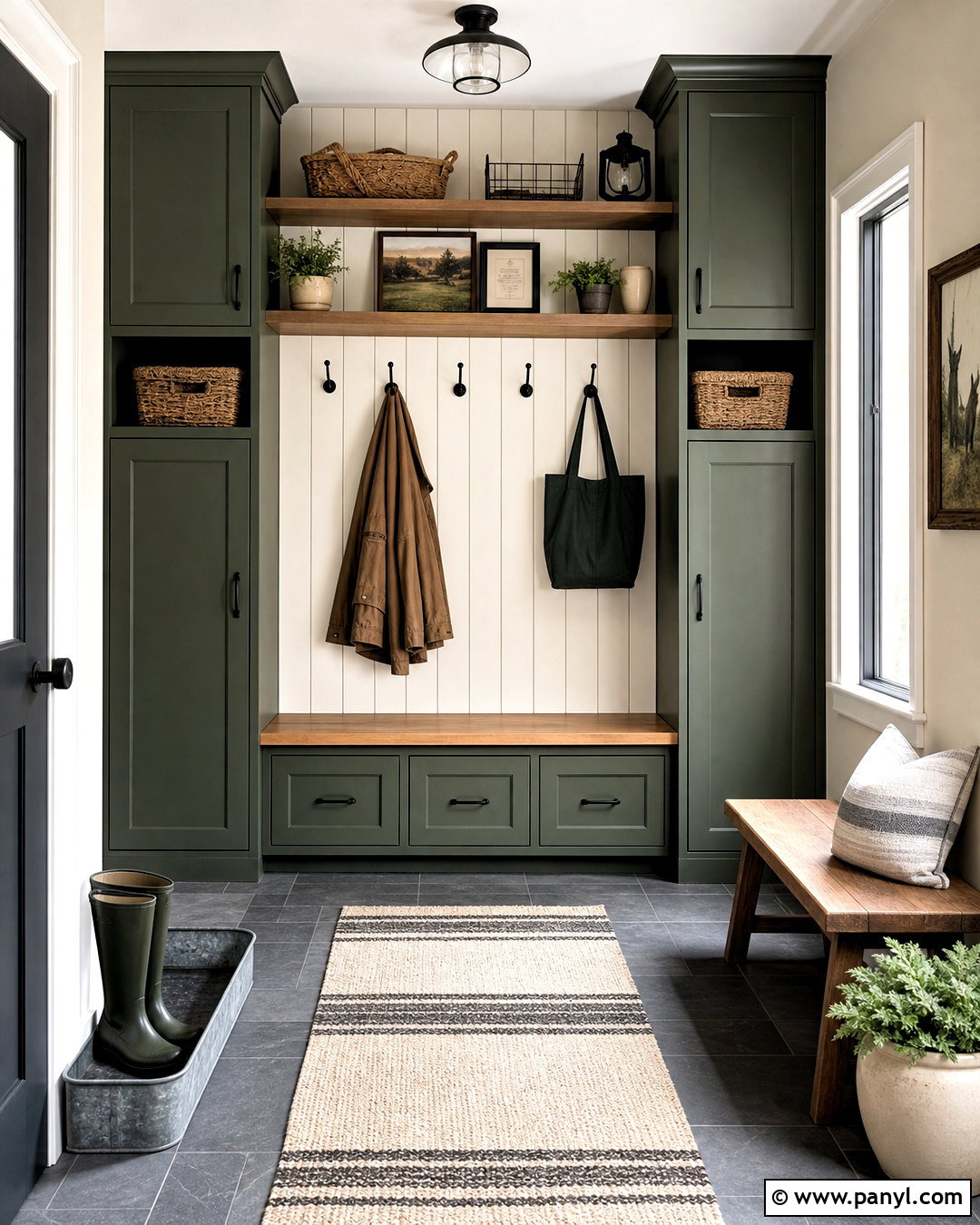 Dark Green Farmhouse Mudroom - 20 dark green mudroom ideas