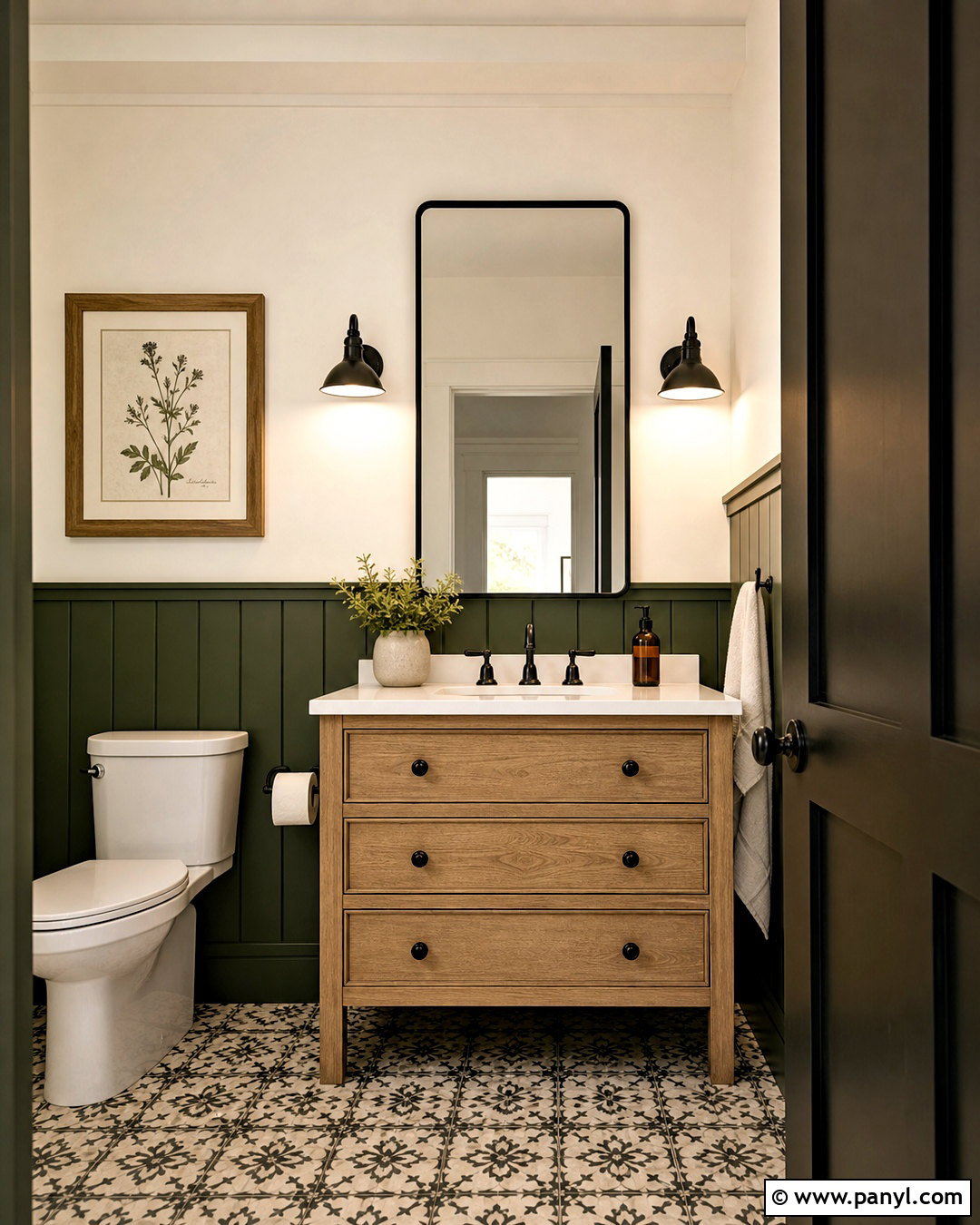 Dark Green Farmhouse Powder Room - 20 dark green powder room ideas