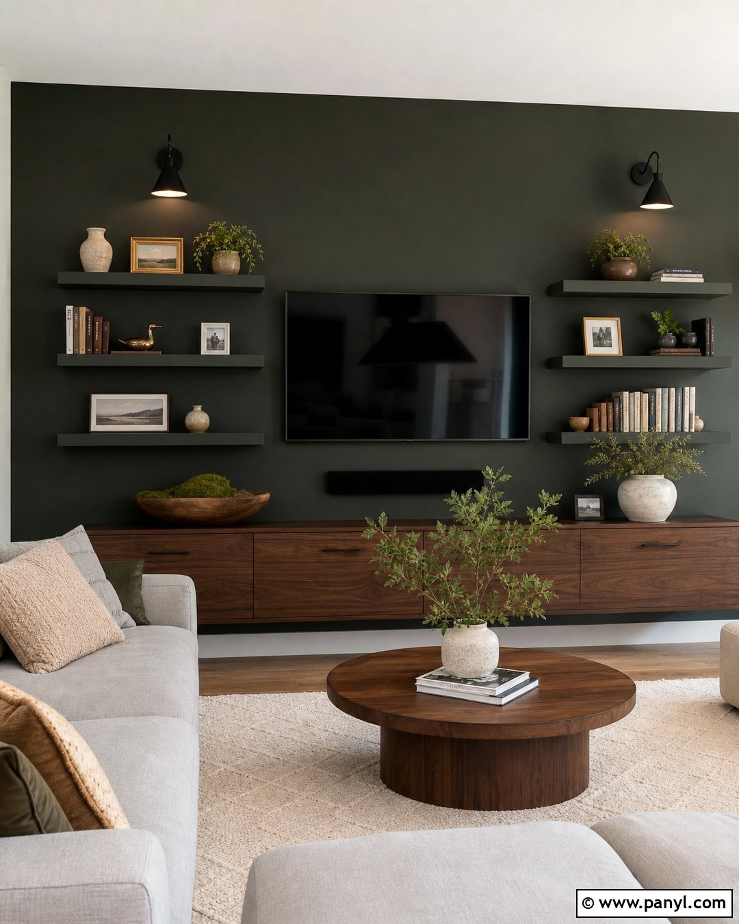 Dark Green Feature Wall Behind TV - 30 dark green feature wall ideas