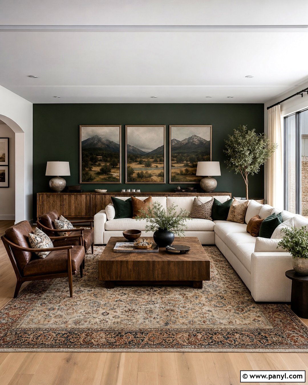 Dark Green Feature Wall In Large Living Room - 30 Dark Green Feature Wall Living Room Ideas