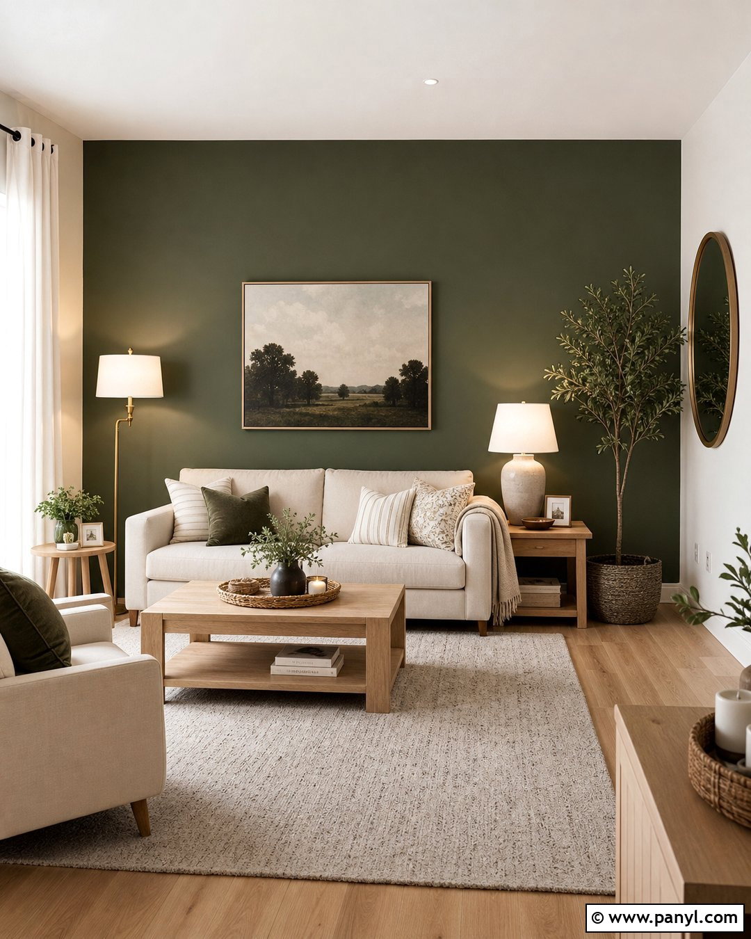 Dark Green Feature Wall In Low-Light Living Room - 30 Dark Green Feature Wall Living Room Ideas