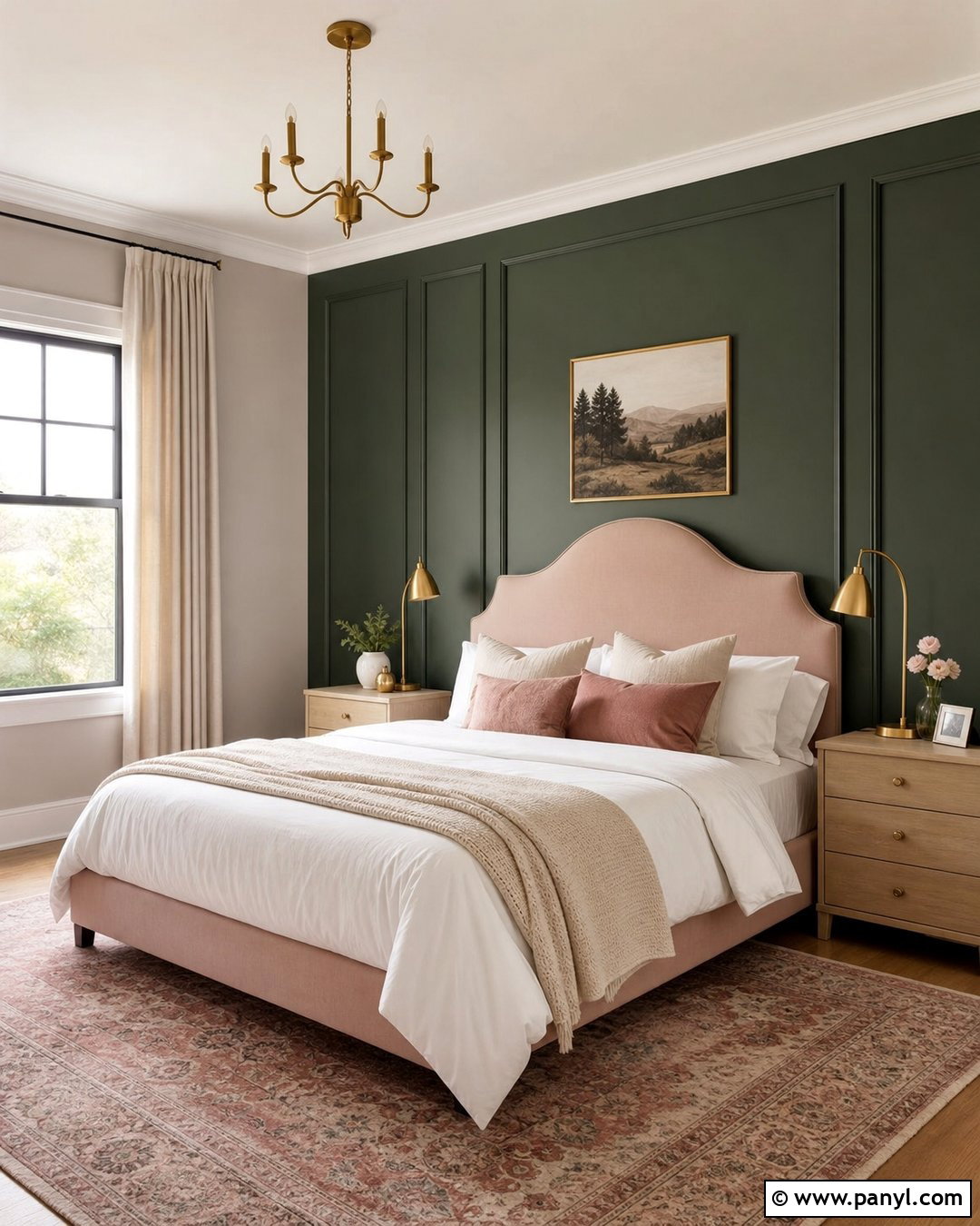 Dark Green Feature Wall With Blush Pink - 30 dark green feature wall ideas