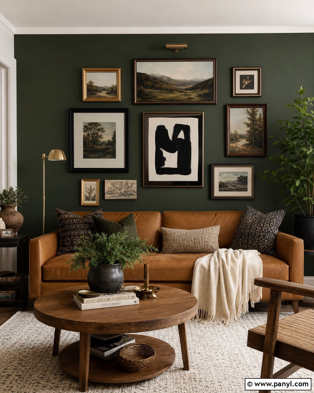 Dark Green Feature Wall With Gallery Art - 30 dark green feature wall ideas