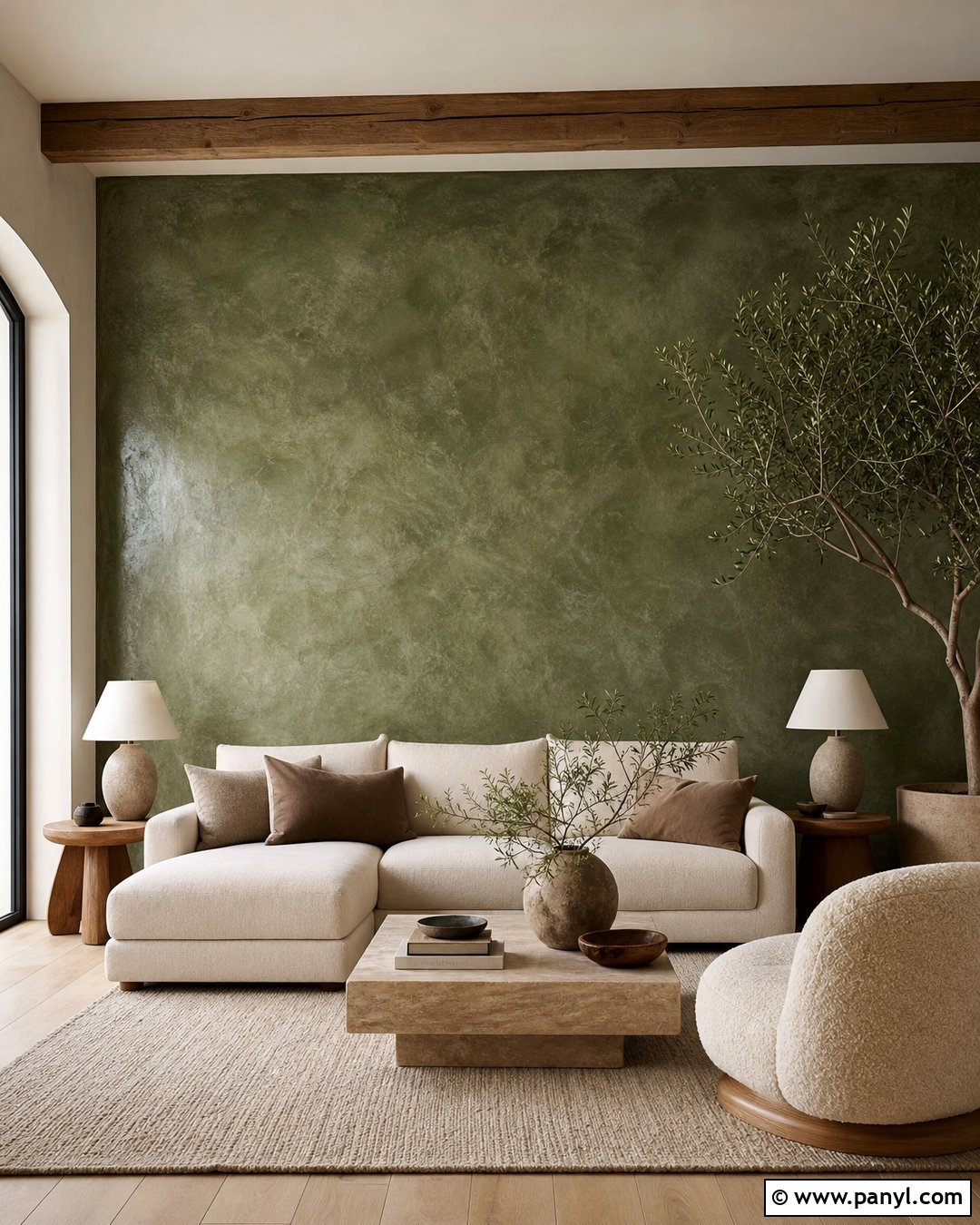 Dark Green Feature Wall With Limewash Finish - 30 dark green feature wall ideas