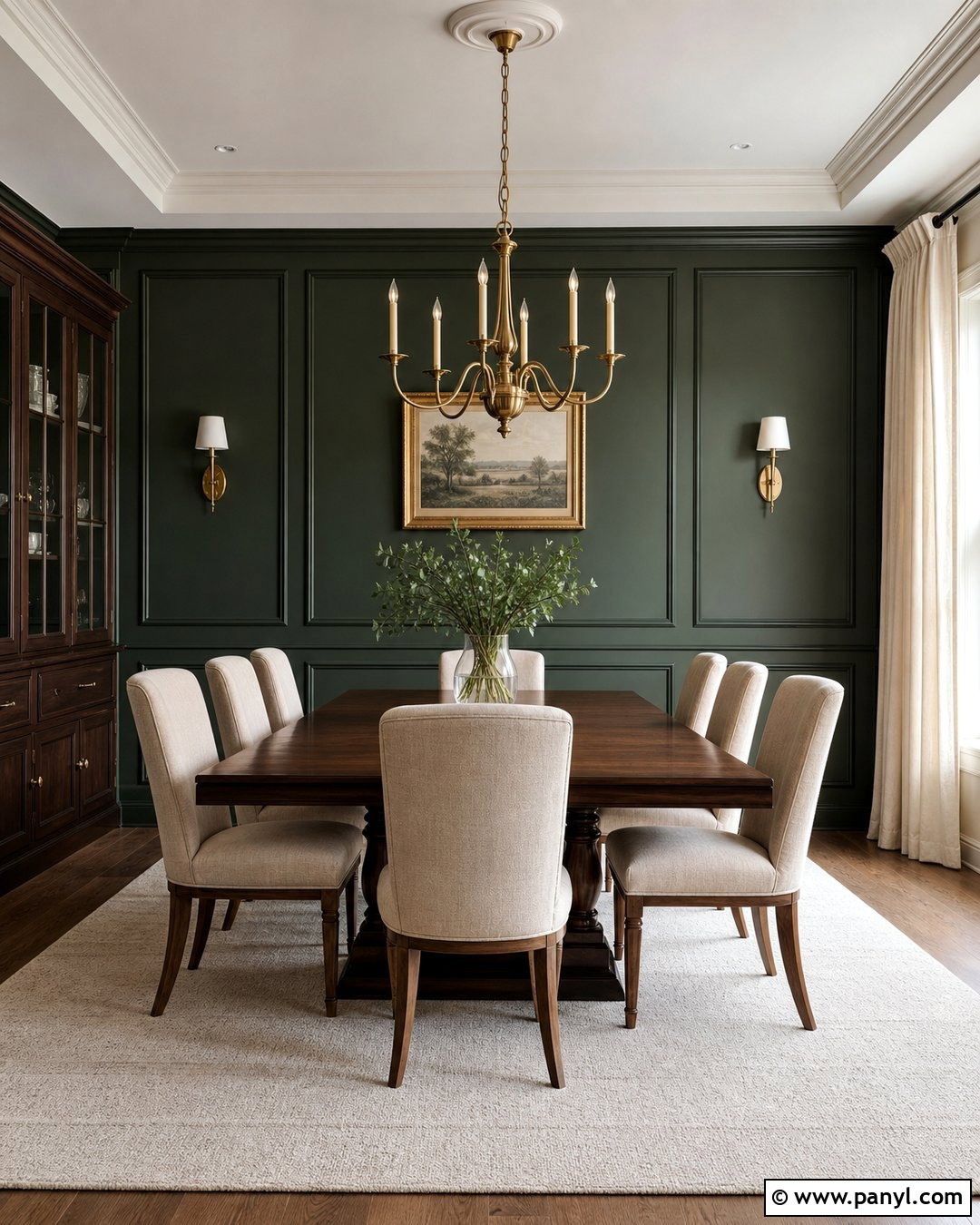 Dark Green Feature Wall With Panel Molding - 30 dark green feature wall ideas