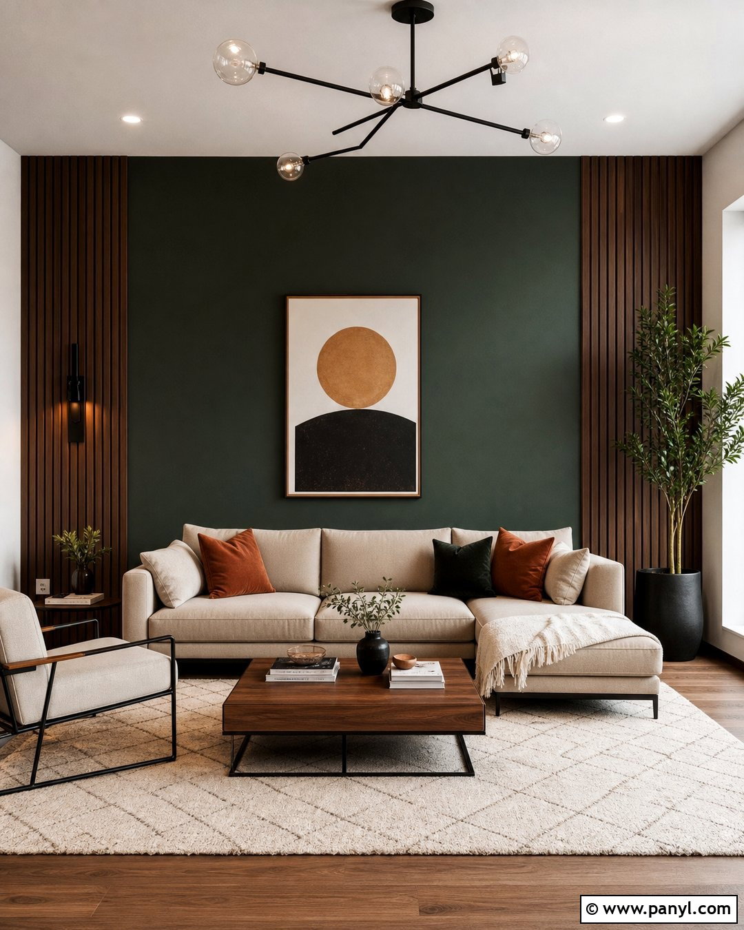 Dark Green Feature Wall With Wood Slats - 30 dark green feature wall ideas