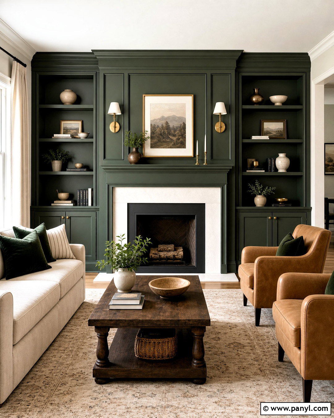Dark Green Fireplace Accent Wall - 20 dark green walls living room ideas