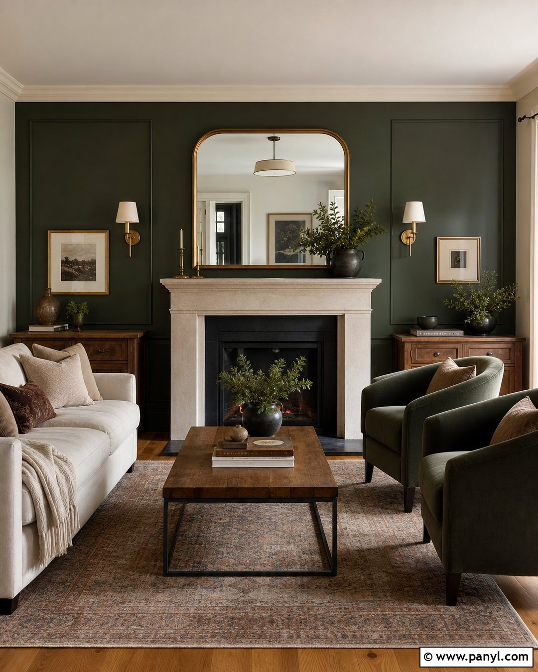 Dark Green Fireplace Feature Wall - 30 Dark Green Feature Wall Living Room Ideas
