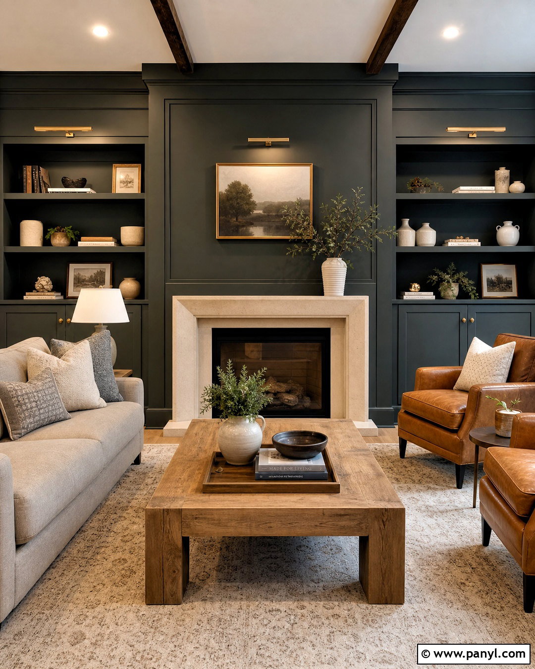 Dark Green Fireplace Wall - 20 dark feature wall living room ideas