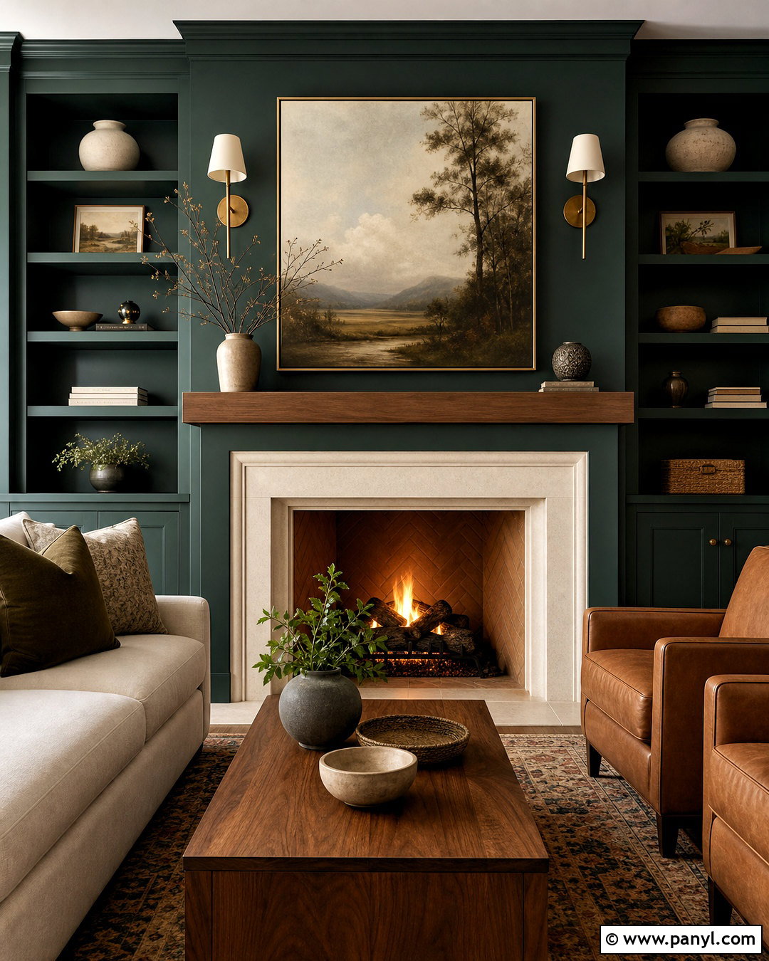 Dark Green Fireplace Wall - 20 green wall painting ideas