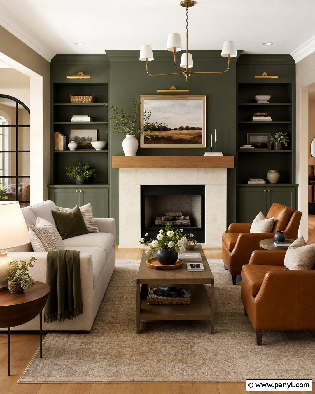 Dark Green Fireplace Wall With Stone - 20 Dark Green Color For Wall Ideas