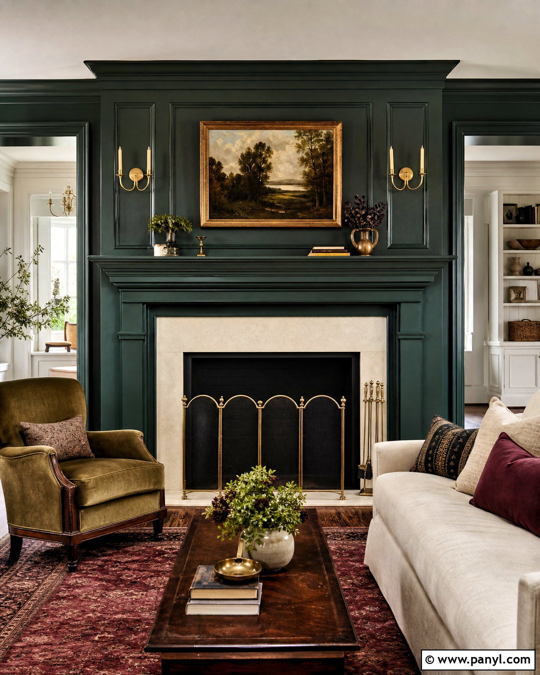 Dark Green Fireplace With Brass Accents - 20 dark green fireplace ideas
