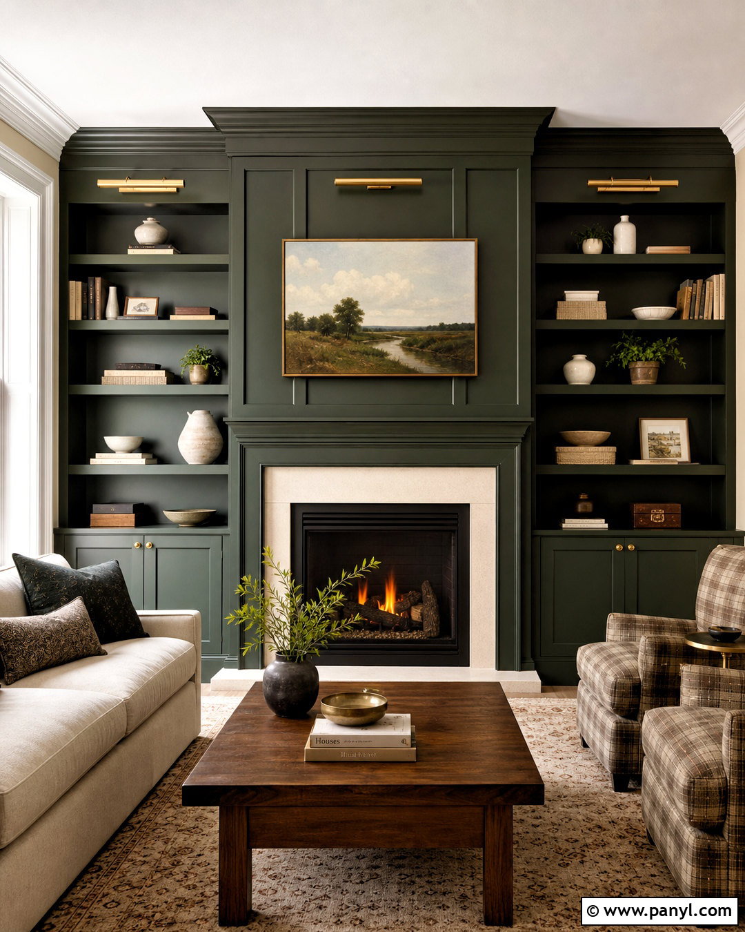 Dark Green Fireplace With Built-Ins - 20 dark green fireplace ideas
