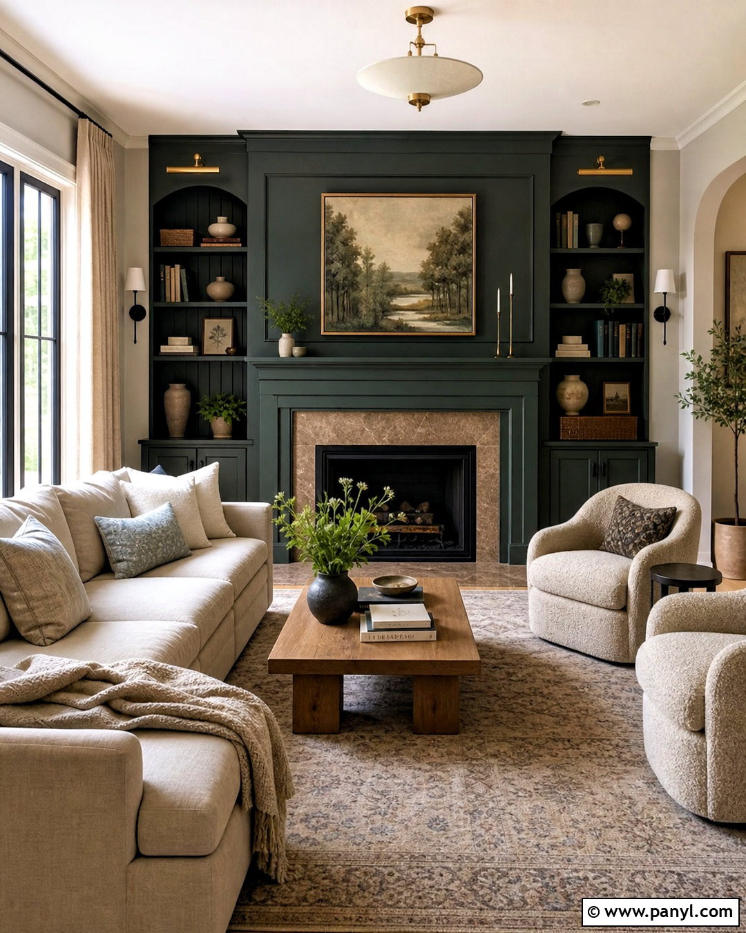 Dark Green Fireplace With Neutral Furniture - 20 dark green interior design ideas