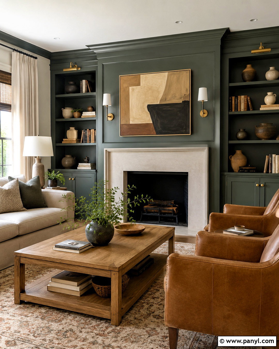 Dark Green Fireplace With Neutral Seating - 20 dark green decor ideas