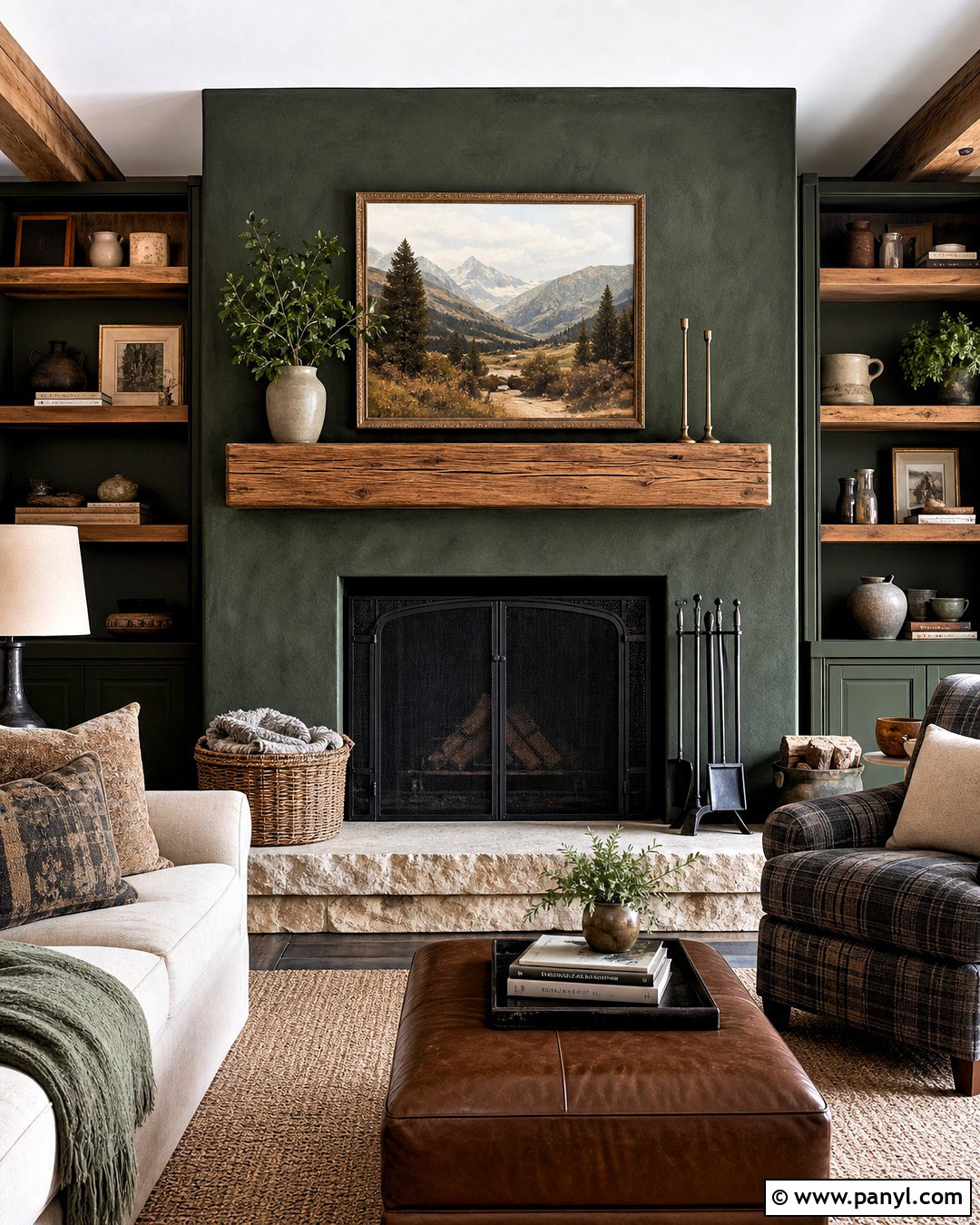 Dark Green Fireplace With Stone Hearth - 20 dark green fireplace ideas