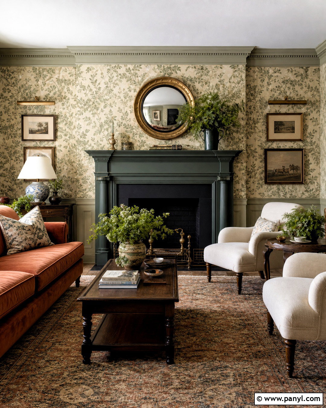 Dark Green Fireplace With Wallpaper - 20 dark green fireplace ideas