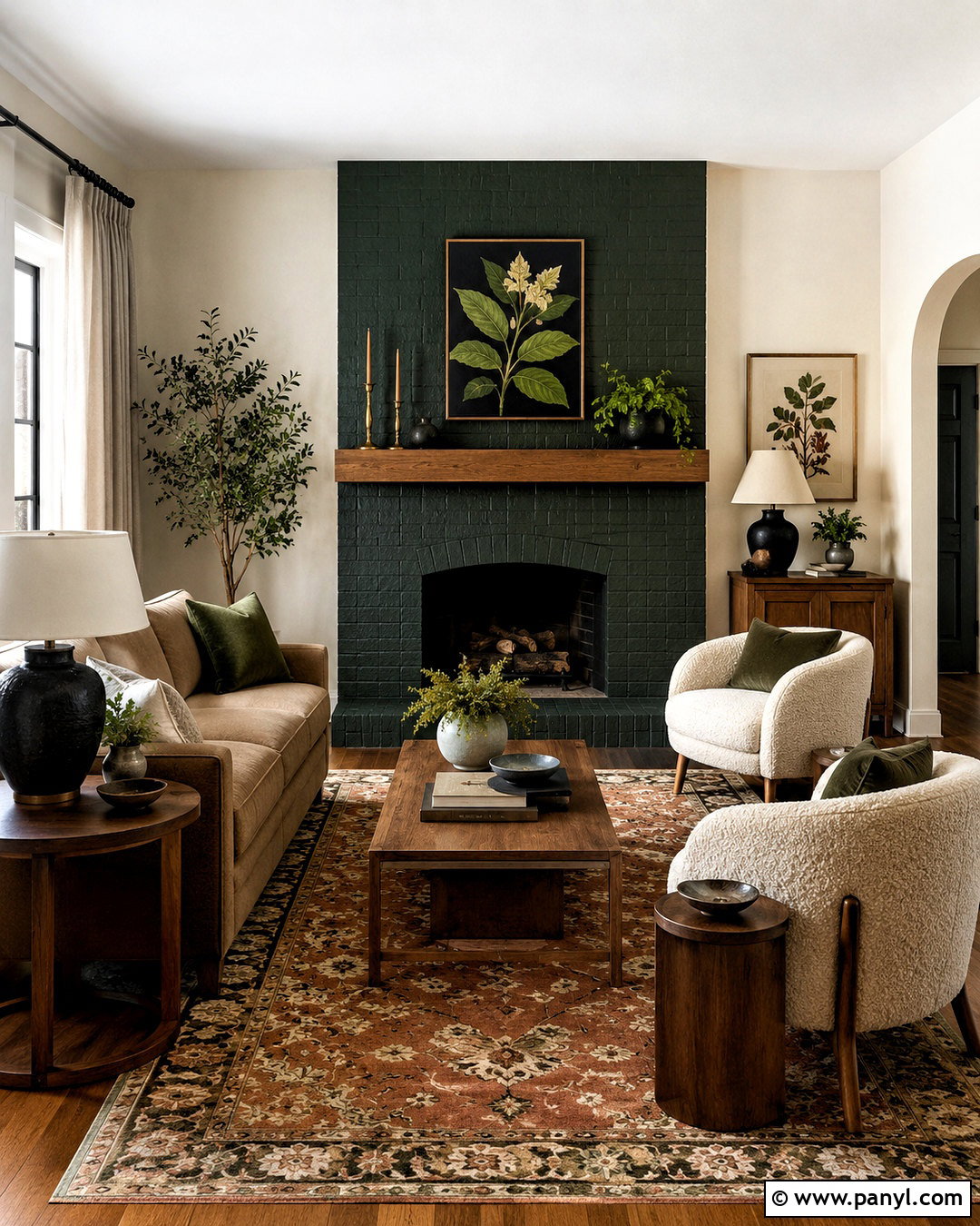 Dark Green Fireplace With Wood Mantel - 20 dark painted fireplace ideas