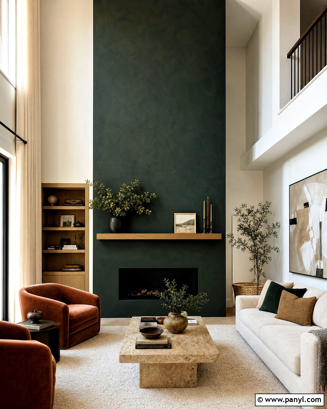 Dark Green Floor-To-Ceiling Fireplace - 20 dark green fireplace ideas