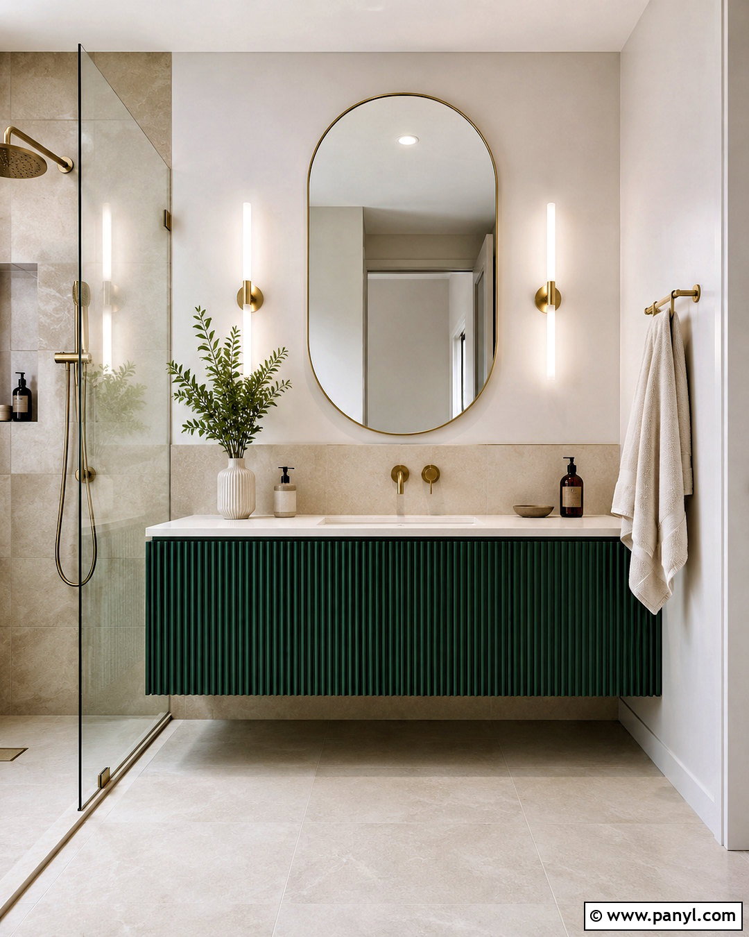 Dark Green Fluted Bathroom Vanity - 20 dark green bathroom decor ideas