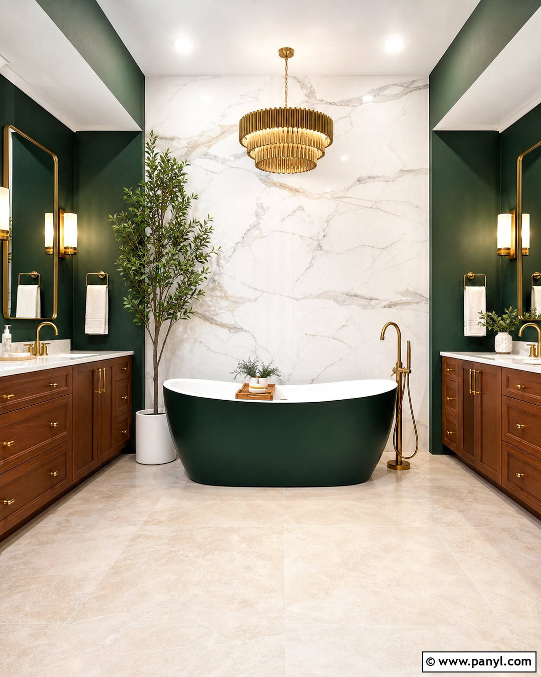 Dark Green Freestanding Tub With Gold Faucet - 20 dark green and gold bathroom ideas
