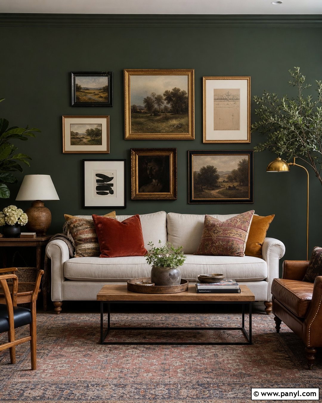 Dark Green Gallery Feature Wall - 30 Dark Green Feature Wall Living Room Ideas